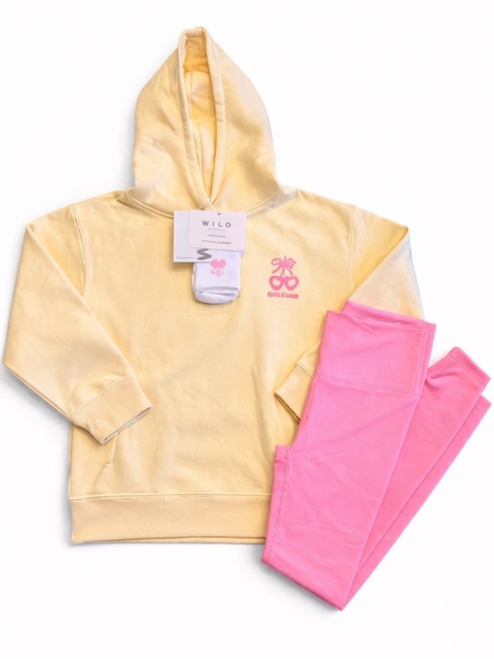 Wilo The Label Love Club Hoodie, Leggings and Sock Set Yellow Pink M NWT - Picture 2 of 11